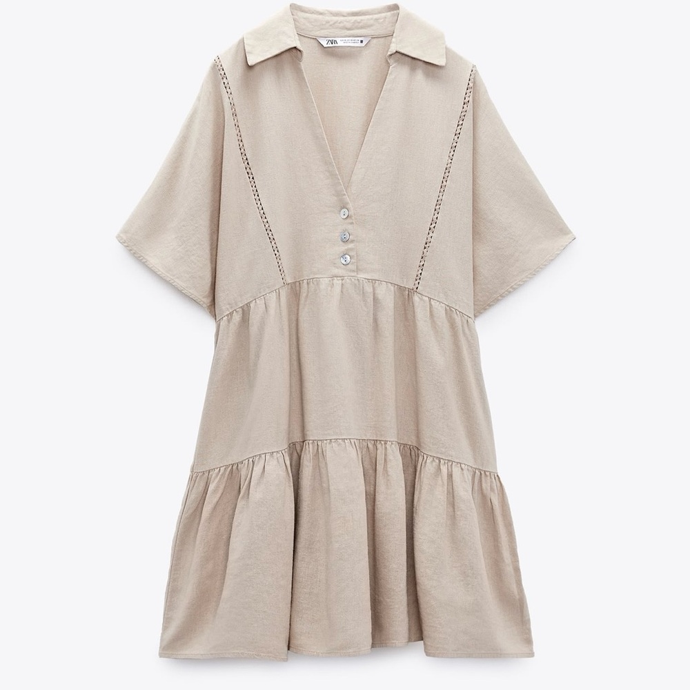 Zara Lace Trim Linen Mini Dress